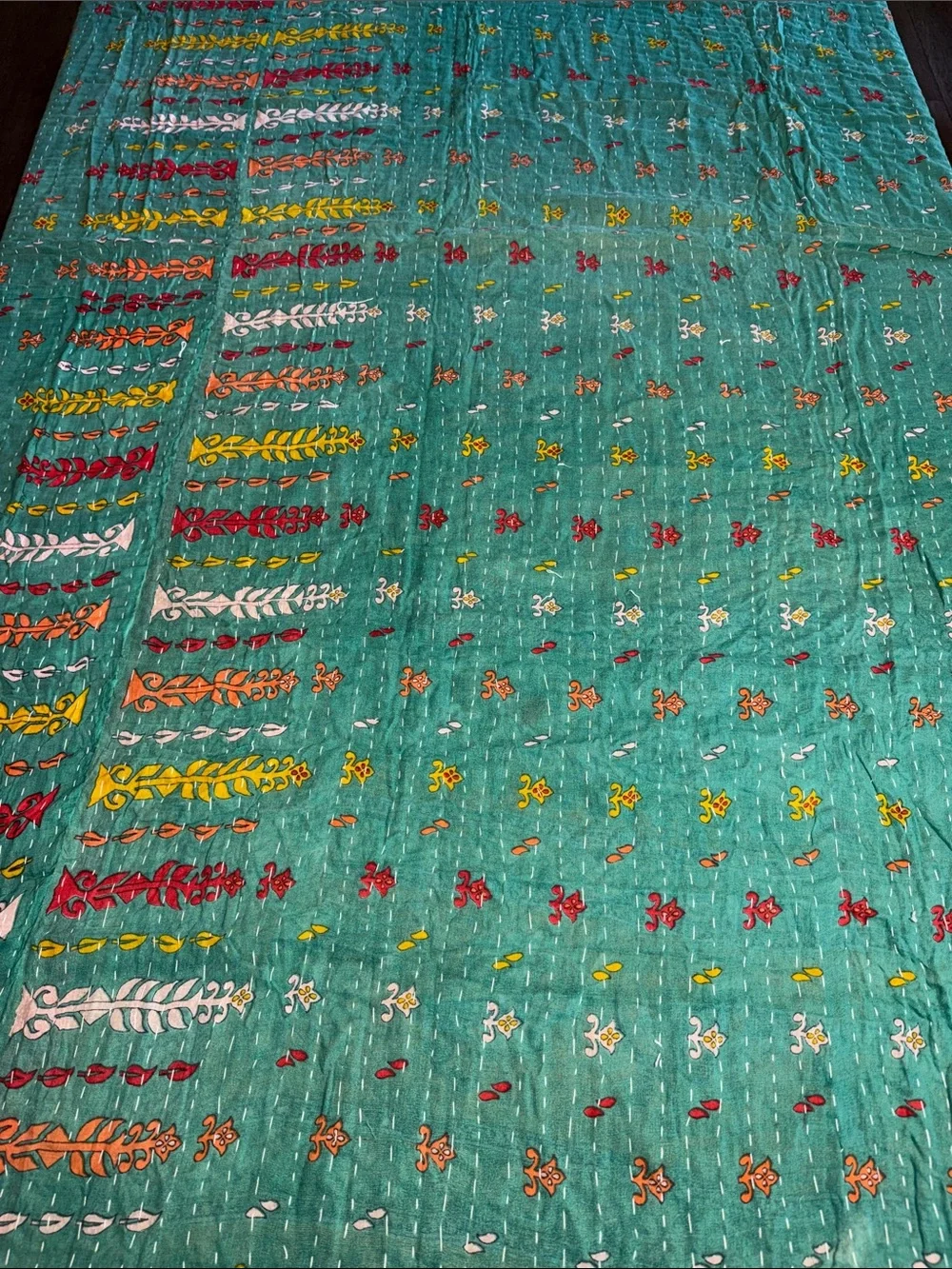 Handcrafted Floral Kantha Quilt - Yellow & Pink